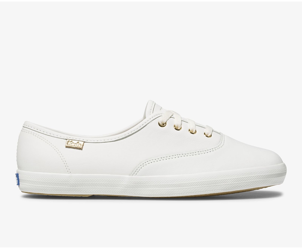 Πανινα Παπουτσια Γυναικεια - Keds Champion Luxe Δερματινα - Λευκα - BWNAD4916